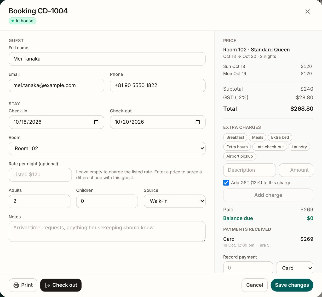 New booking form